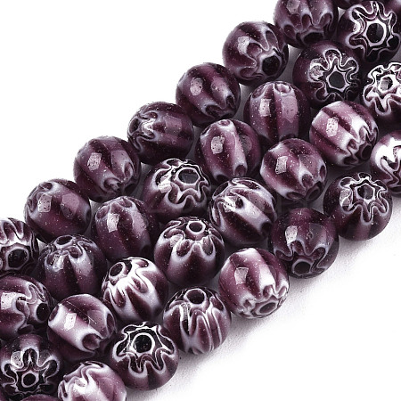 Round Millefiori Glass Beads Strands LK-P001-32-1