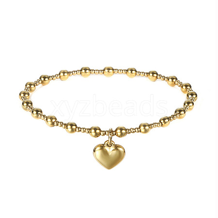 Heart Stainless Steel Bead Stretch Bracelets for Women BK4373-2-1