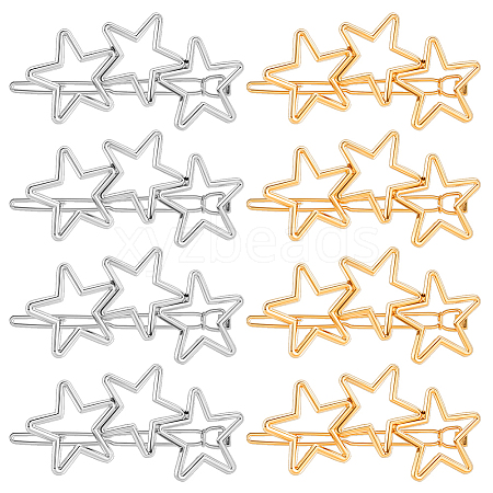 8Pcs 2 Colors Iron and Zinc Alloy Star Hair Barrettes PHAR-HY0001-06-1
