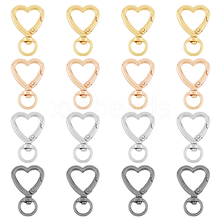 DICOSMETIC 16Pcs 4 Colors Zinc Alloy Heart Shaped Swivel Hook Clasps FIND-DC0004-52-1