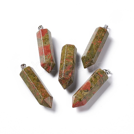 Natural Unakite Double Terminated Pointed Pendants G-G926-01P-04-1