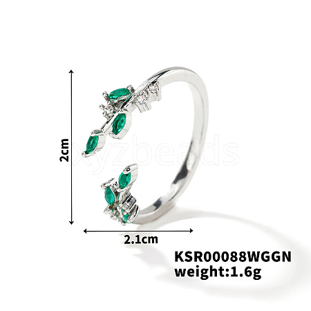 Fashionable European and American Style Brass Rhinestones Leaf Cuff Ring for Women SP8903-2-1