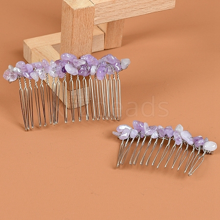 Natural Amethyst with Metal Chips Hair Combs PW-WG93284-02-1