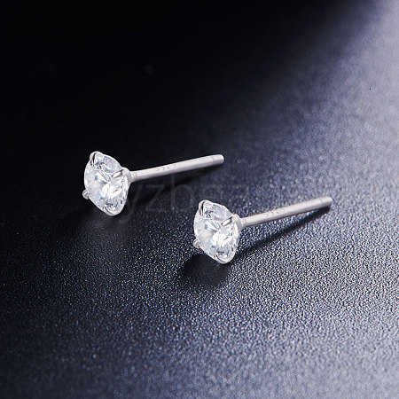 SHEGRACE Rhodium Plated 925 Sterling Silver Four Pronged Ear Studs JE420A-01-1