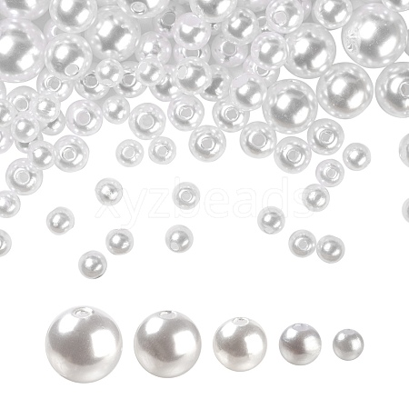 1150Pcs 5 Style ABS Plastic Imitation Pearl Beads KY-LS0001-20-1