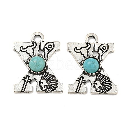 Synthetic Turquoise & Alloy Pendants PALLOY-H146-01AS-X-1