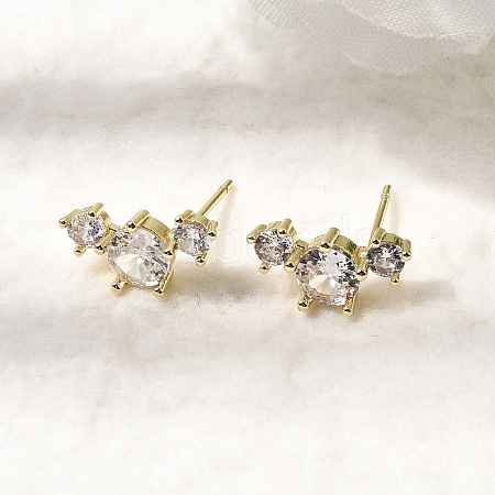 Flat Round Brass Micro Pave Clear Cubic Zirconia Stud Earrings EJEW-C186-03G-1