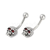 Skull 316 Surgical Stainless Steel Red Cubic Zirconia Belly Button Rings EJEW-G416-34AS-4