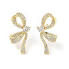 Bowknot Brass Micro Pave Clear Cubic Zirconia Stud Earrings with Glass for Women EJEW-L285-009G-1