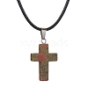 Natural Unakite Cross Pendant Necklaces NJEW-JN04624-02-1