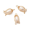 Copper Wire Wrapped Shell Pearl Round Beads Flower Pendants PALLOY-TA00183-1