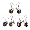 Natural Tiger Eye Frog Dangle Earrings EJEW-A092-13P-12-1