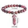 Natural Rhodochrosite Stretch Bracelet with Bullet Shape Charm BJEW-SZ0002-56A-7