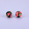 Printed Round with Flower Pattern Silicone Focal Beads SI-JX0056A-164-1