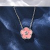 304 Stainless Steel Pink Enamel 5-Petal Flower Pendant Necklaces for Women NJEW-U032-17P-02-3