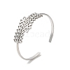 304 Stainless Steel Leaf Open Cuff Bangles BJEW-L682-027P-3