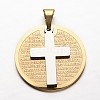 304 Stainless Steel Flat Round and Cross Pendants STAS-P085-19-1