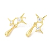 Rack Plating Brass Pave Cubic Zirconia Star with Teardrop Dangle Stud Earrings for Women EJEW-D059-25G-1