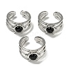 Natural Dyed & Heated Black Agate Adjustable Rings RJEW-K269-10P-01-1