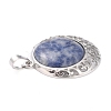 Natural Blue Spot Jasper Pendants with Hollow Platinum Brass Findings G-P448-A10-P-4