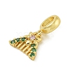 Rack Plating Brass Pave Green & Clear Cubic Zirconia Comb European Dangle Charms KK-Z067-51G-2