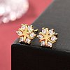 Flower Brass Micro Pave Clear Cubic Zirconin Stud Earrings EJEW-D318-10G-2