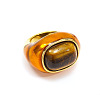 Oval 304 Stainless Steel with Natural Tiger Eye Finger Rings FS-WGC5475-03-2
