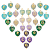 30Pcs 5 Styles Natural Amethyst & Grey Agate & Green Aventurine & Synthetic Malachite & Turquoise Faceted Hearted Charms with Brass Sun Star Moon Slices PALLOY-PHE00010-1