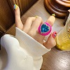 Heart Resin & Crystal Rhinestone & Glass Finger Rings FS-WGE223F-02-1