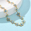 Bohemian 304 Stainless Steel Enamel Deep Sky Blue Flower Link Chain Necklaces for Women NJEW-Z061-01G-3