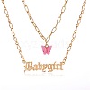 Acrylic Butterfly with Alloy Word Babygirl Pendant Double Layer Necklaces for Women WG9E726-04-1