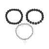 3Pcs 3 Style Style Natural Lava Rock & Golden Sheen Obsidian & Synthetic Hematite Stretch Bracelets Set BJEW-JB08735-7