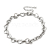 304 Stainless Steel Heart & Flat Round Link Bracelets for Men & Women BJEW-D042-24P-4