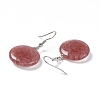 Natural Strawberry Quartz Flat Round Dangle Earrings EJEW-D188-03P-05-3