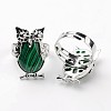 Owl Brass Synthetical Malachite Finger Rings RJEW-L074-10-1