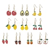 10 Pairs 10 Styles Fruit Alloy Enamel Dangle Earrings for Women EJEW-JE05905-1