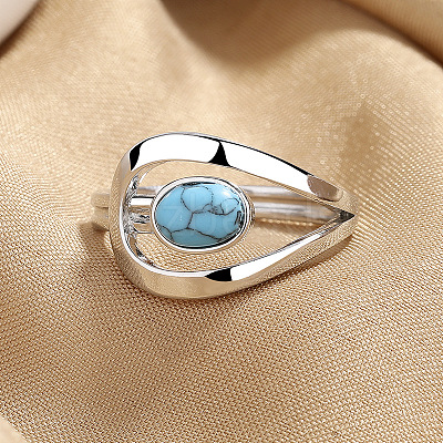 Oval Brass with Synthetic Turquoise Finger Rings FS-WG5DC9A-04-1