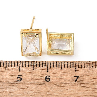 Brass Micro Pave Clear Cubic Zirconia Stud Earrings EJEW-C174-02D-G-1