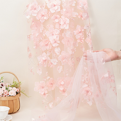 3D Flower Polyester with Resin Bead Fabric AJEW-MA0001-48A-1