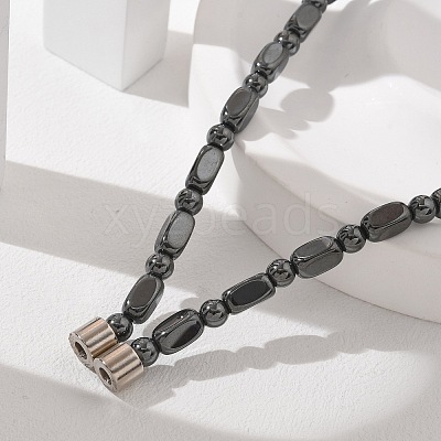 Round Cuboid Synthetic Non-Magnetic Hematite Beaded Necklaces NJEW-R020-05-1