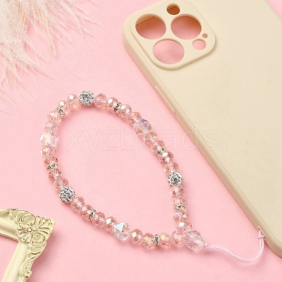 Rondelle Glass & Polymer Clay Rhinestone Beads Phone Hand Strap Chains HJEW-YW0001-05E-1