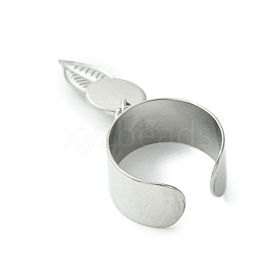 8Pcs 4 Style 304 Stainless Steel Open Cuff Finger Rings with Leaf Charms RJEW-AB00008-1