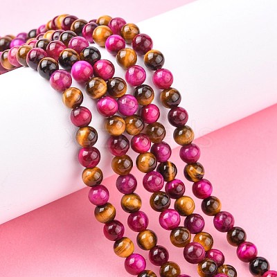 Natural Rose Tiger Eye(Dyed & Heated) and Yellow Tiger Eye(Dyed & Heated) Beads Strands X-G-G101-6mm-1-1