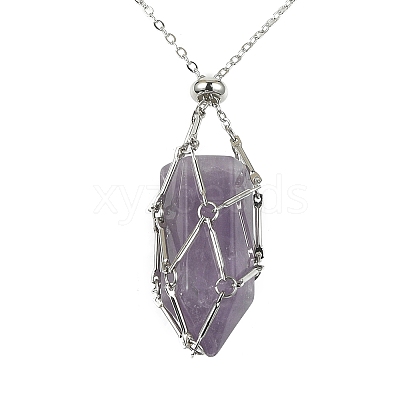 2Pcs 2 Color Brass Bar Link Chains Macrame Pouch Empty Stone Holder for Pendant Necklaces Making NJEW-JN04466-03-1