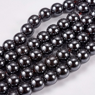 Non-Magnetic Synthetic Hematite Beads Strands G-H1624-8mm-1-1