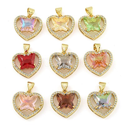 Rack Plating Brass Micro Pave Clear Cubic Zirconia Pendants ZIRC-L100-155G-1