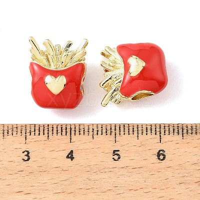 French Fries with Heart Brass Enamel European Beads KK-CBA9CBD-04G-1
