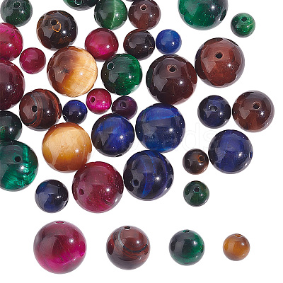 40Pcs 4 Sizes Natural Tiger Eye Beads G-AR0005-07-1