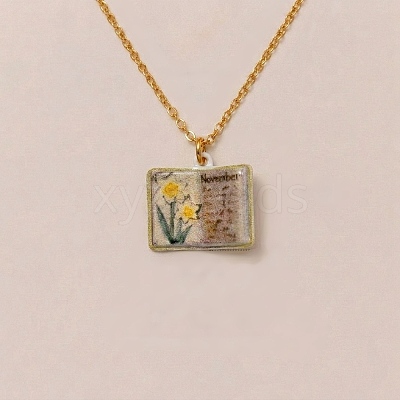 Brass Enamel Book Pendant Necklaces for Women KK-CBAF5B9-01G-11-1