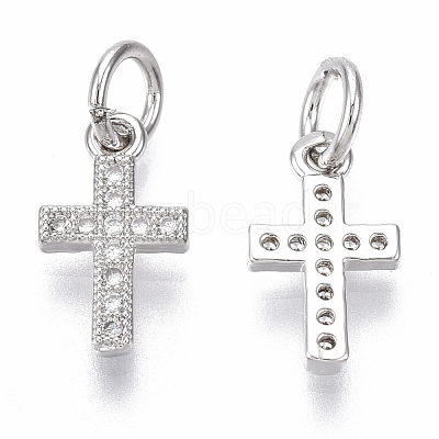 Brass Micro Pave Cubic Zirconia Tiny Cross Charms ZIRC-R109-024B-P-NF-1